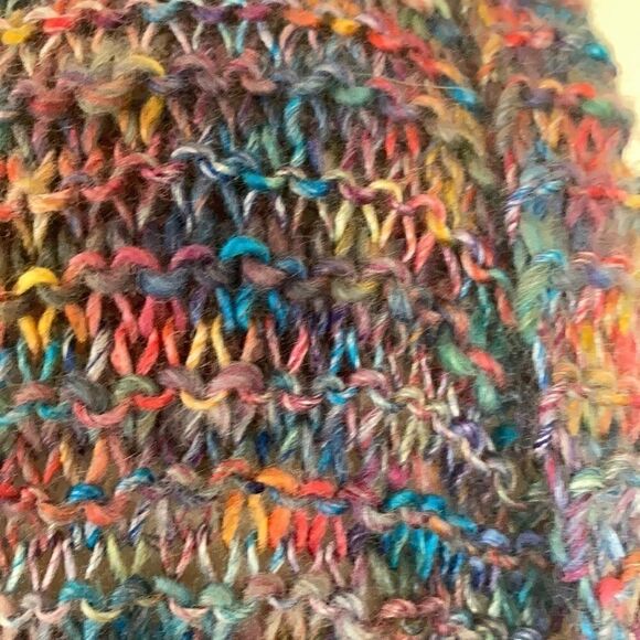 HAND CRAFTED Luxury yarn chunky knit scarf multi color wool plum orange fringe - Picture 6 of 16